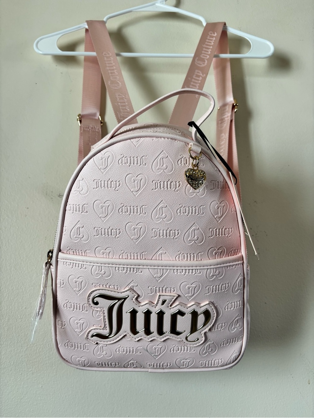 Juicy Couture Light Pink Embossed Mini Backpack with Heart Charm
